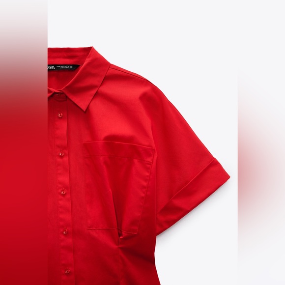 NWT ZARA SHORT POPLIN JUMPSUIT RED - Picture 3 of 8
